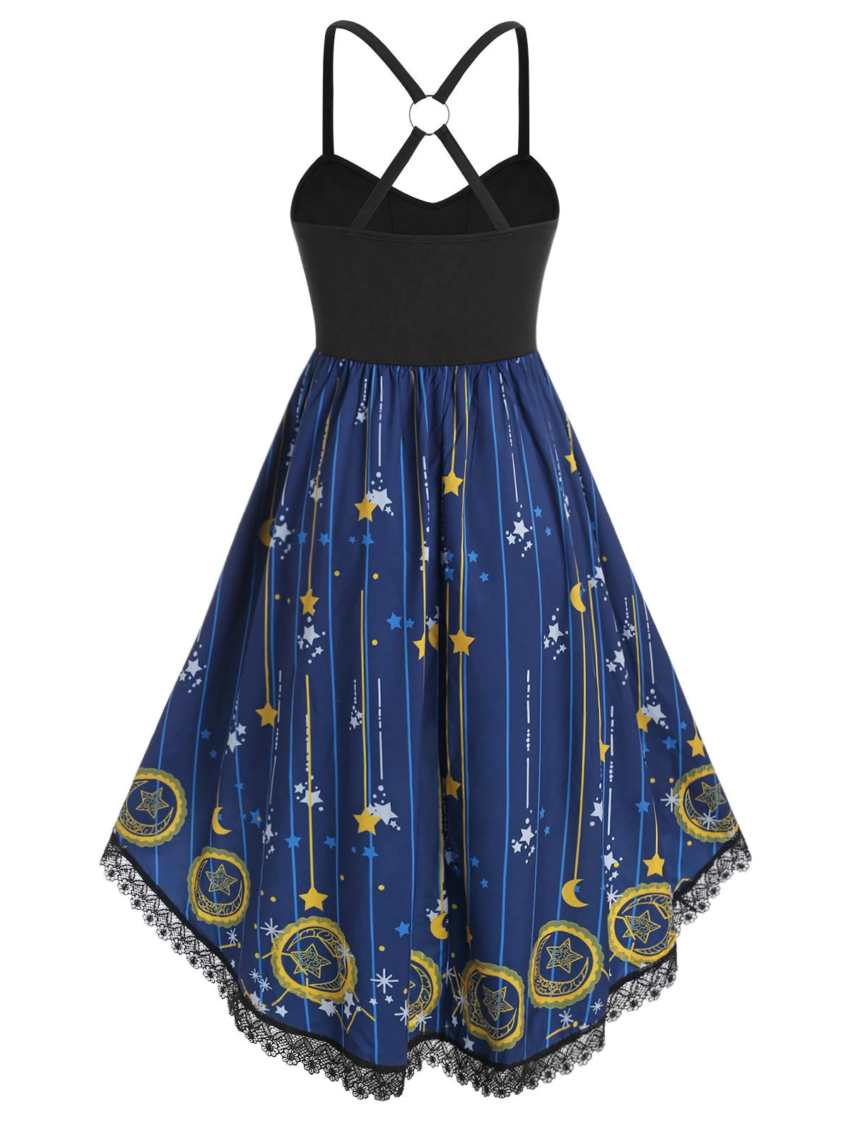 Plus Size Moon Stars Print High Low Dress