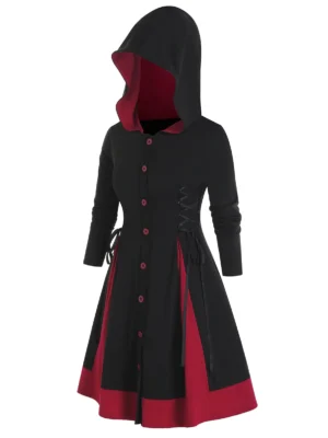 Plus Size Hooded Lace-up Single Breasted A Line Coat