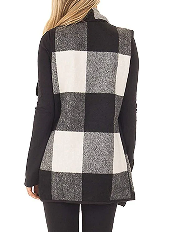 Plaid Draped Front Wool Blend Waistcoat