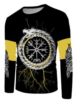 Chinese Dragon Clock Graphic Casual Long Sleeve Tee