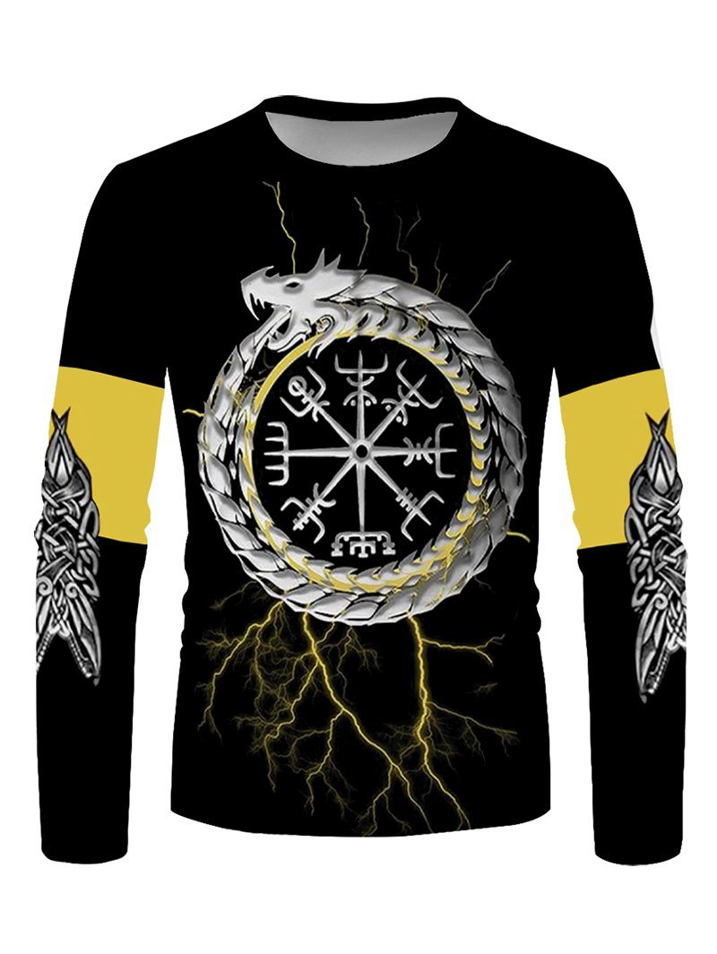 Chinese Dragon Clock Graphic Casual Long Sleeve Tee