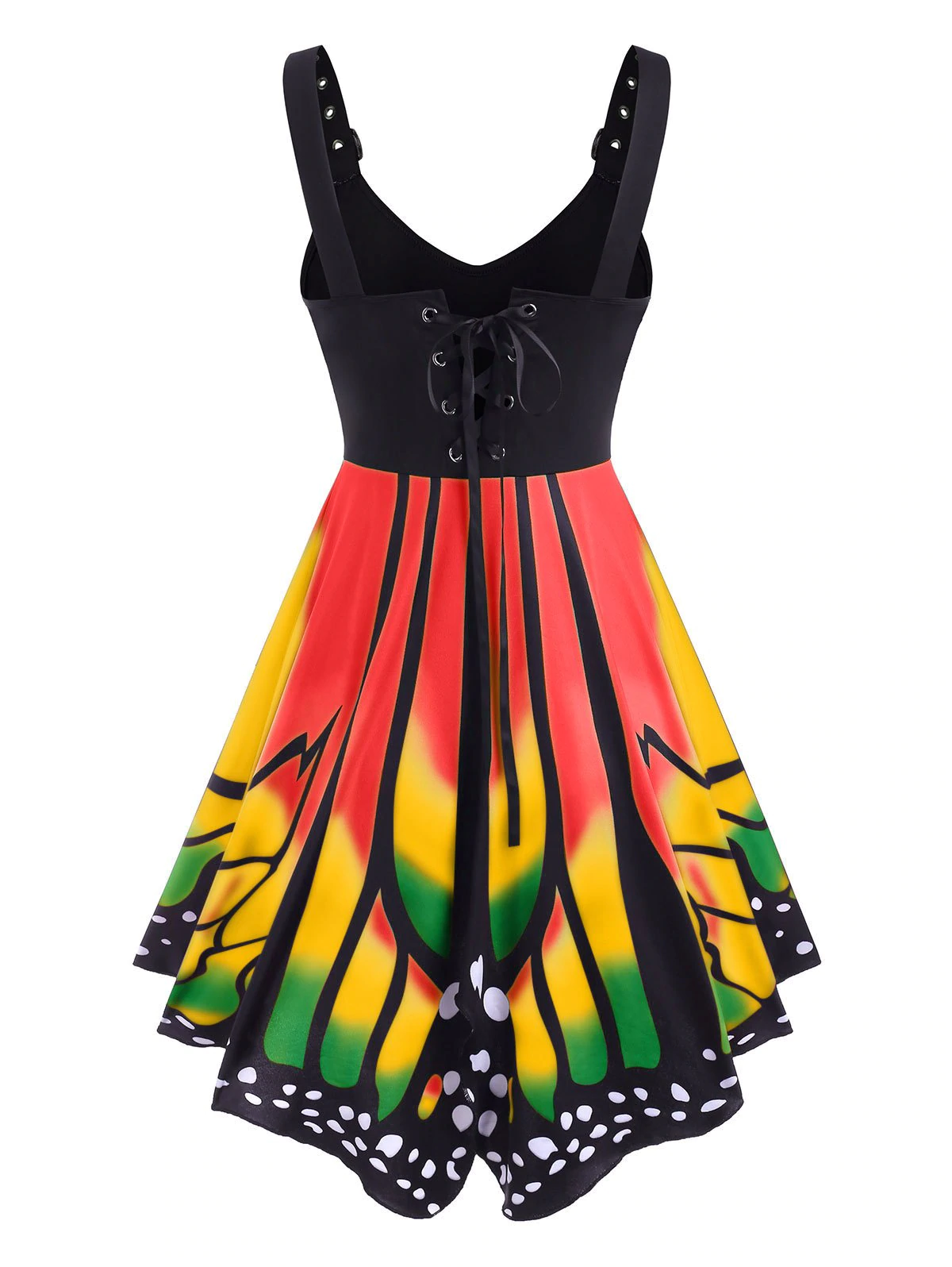 Buckled Lace-up Butterfly Print Dress