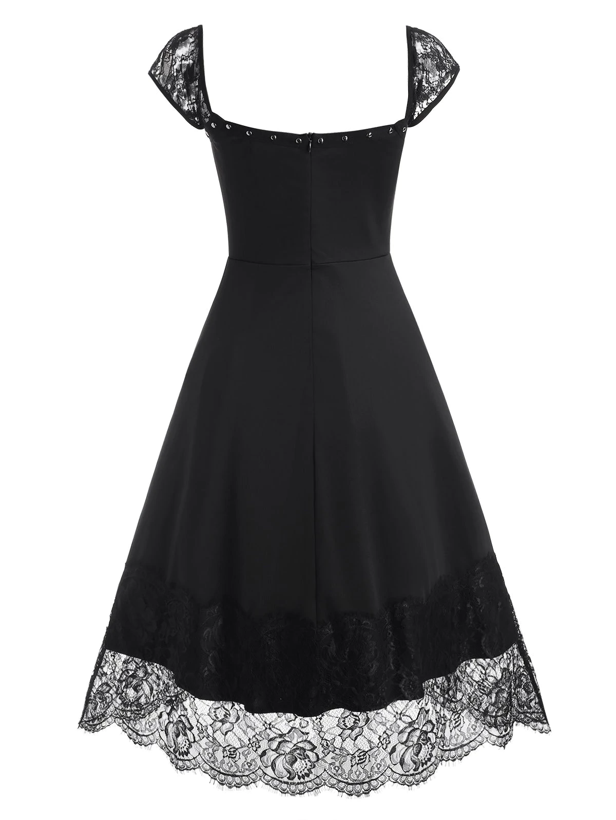 Lace Panel Rivets Hook and Eye Dress