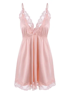 Plus Size Lace Trim Satin Nightdress