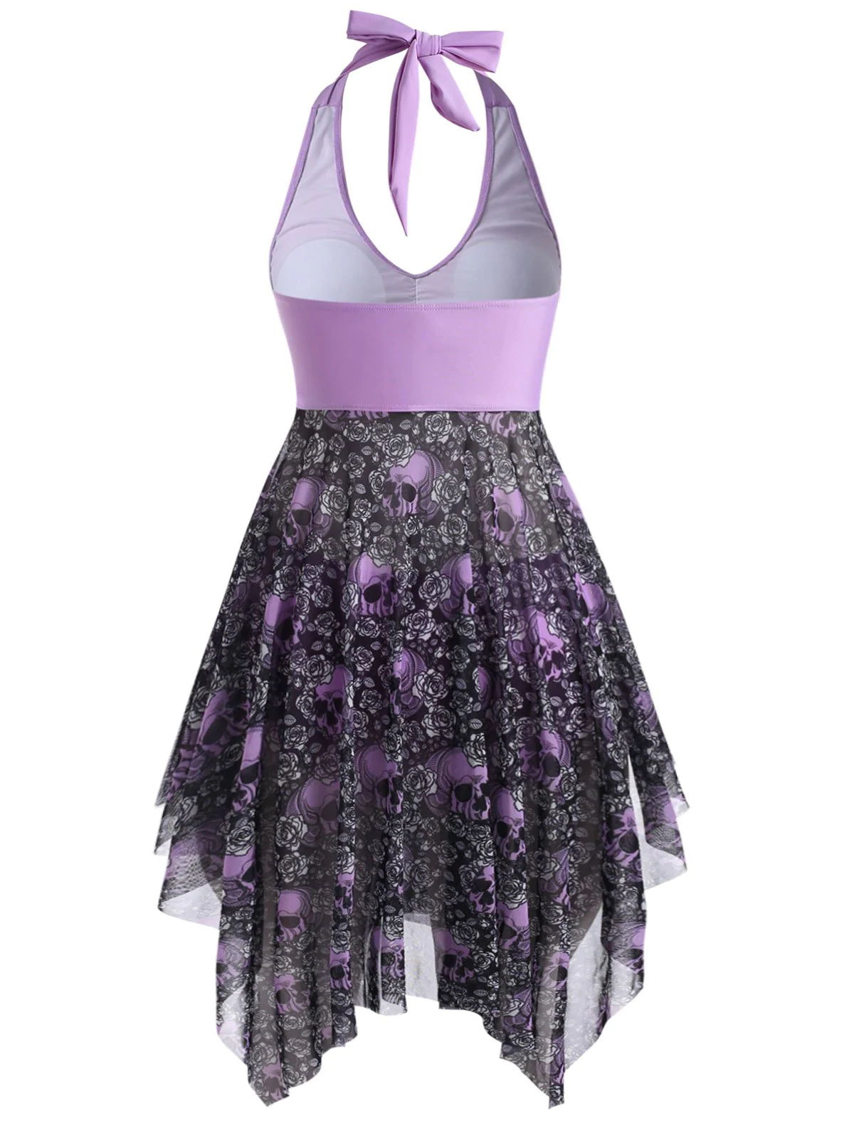 Plus Size Halloween Floral Skull Mesh Handkerchief Tankini Swimw