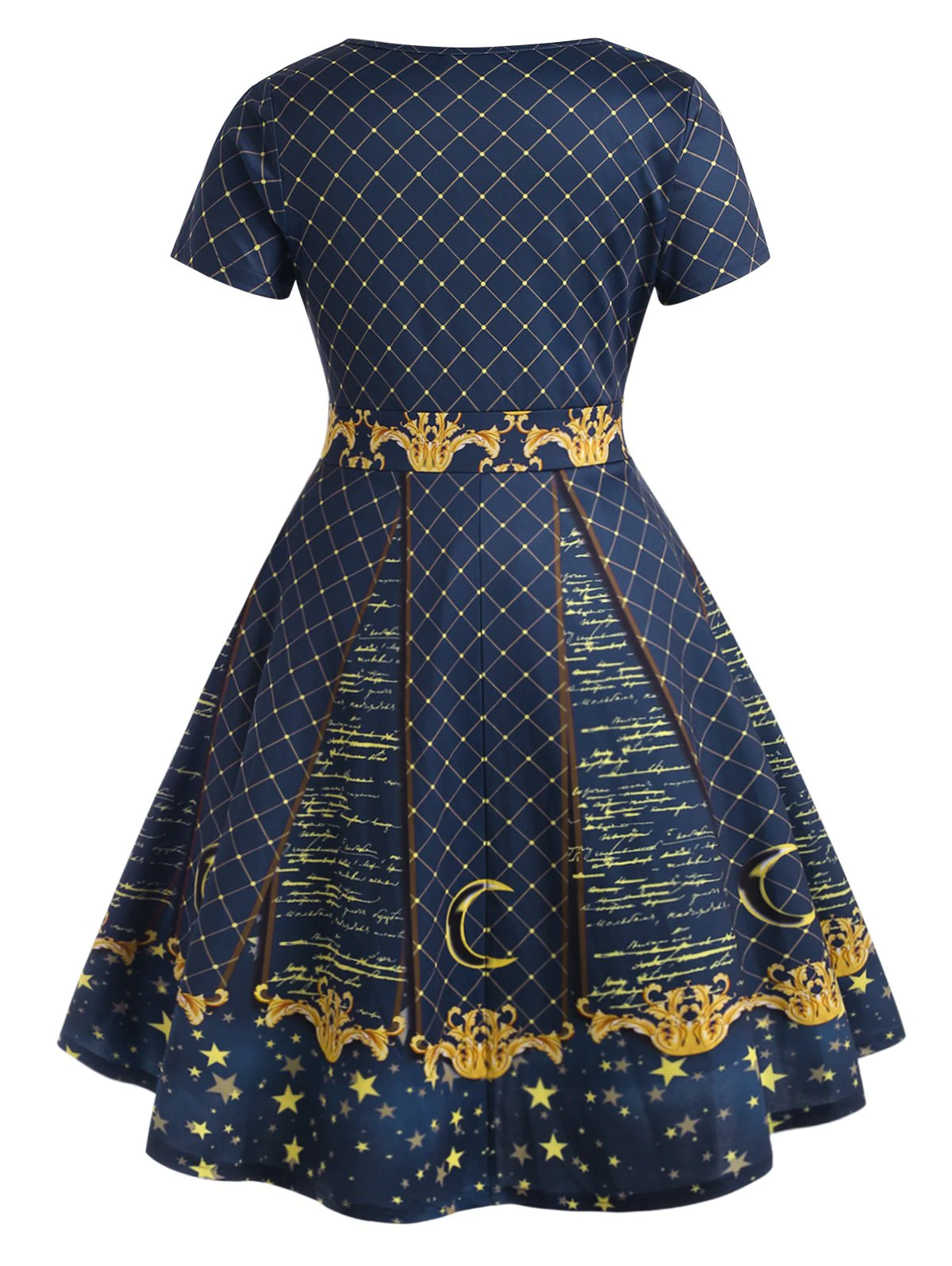 Checked Star Printed Sweetheart Plus Size Dress