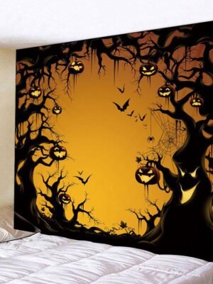 Halloween Pumpkin Tree Printed Wall Tapestry