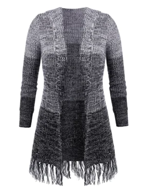 Plus Size Open Front Fringed Cardigan