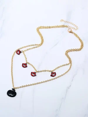 Halloween Pumpkin Lips Hollow Layered Necklace