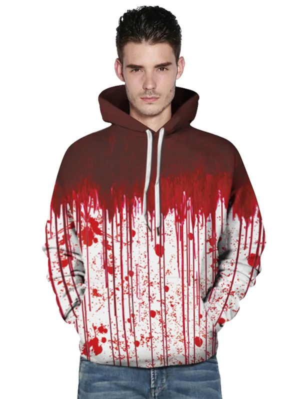 Kangaroo Pocket Halloween Dripping Blood Print Hoodie