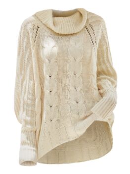 Plus Size Turtleneck Pointelle Knit High Low Sweater