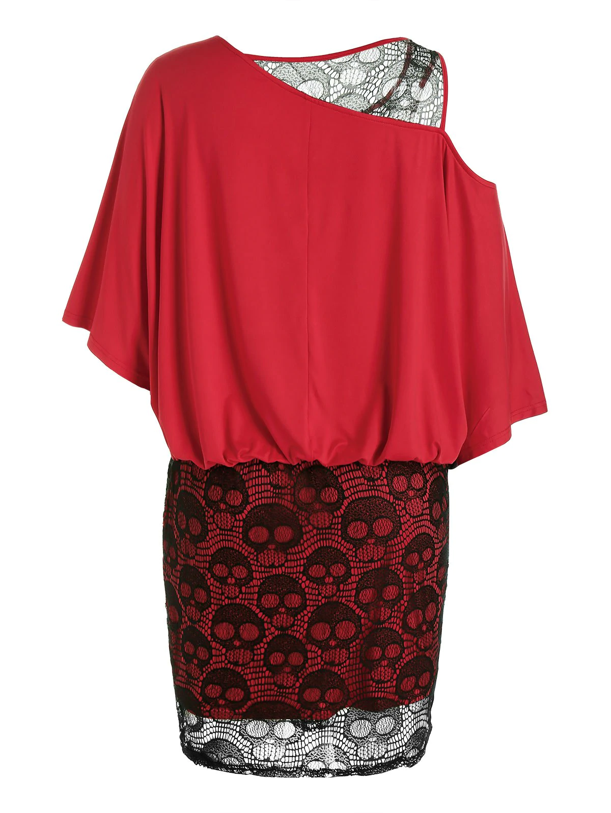 Plus Size Halloween Skull Lace Skew Neck Bodycon Dress