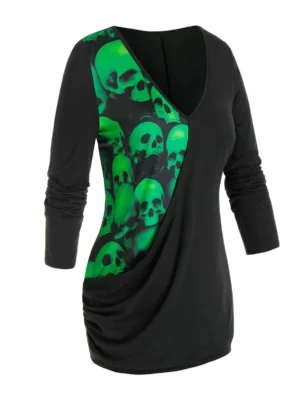 Plus Size Halloween Skull Print Top