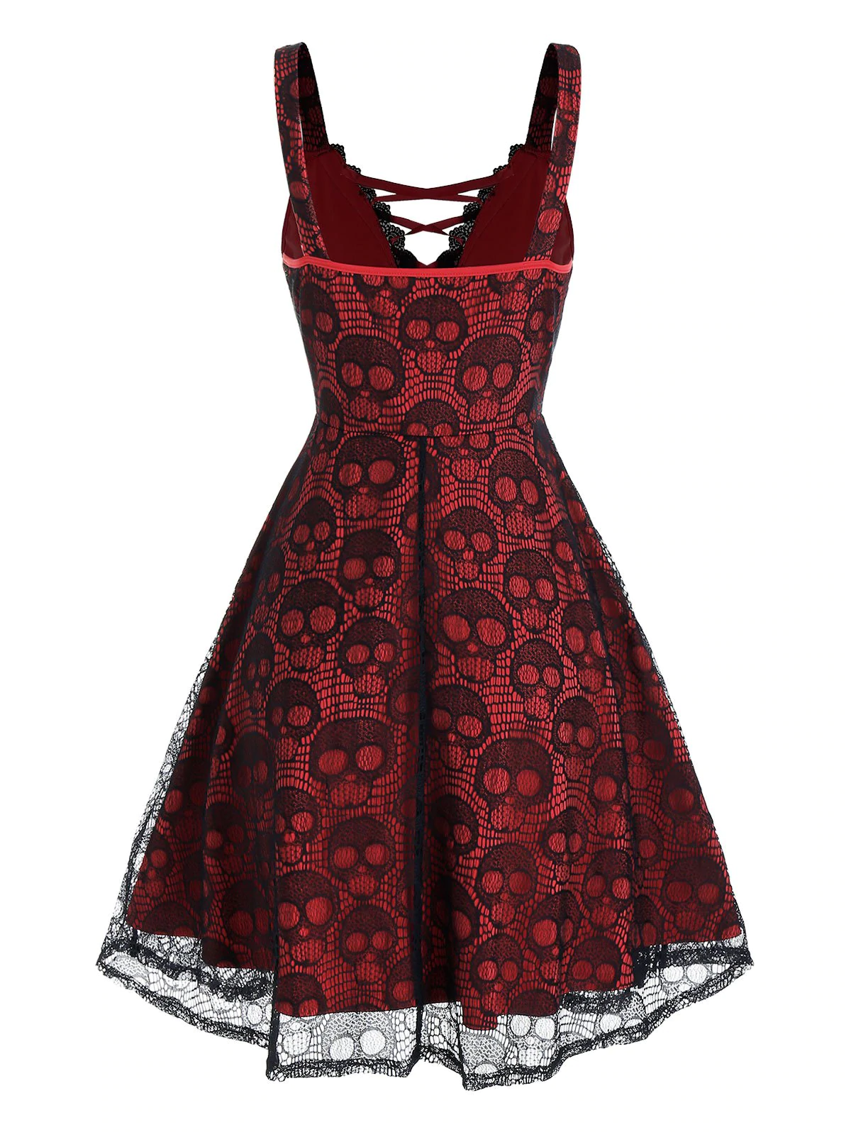 Halloween Criss-cross Sleeveless Skull Lace Dress