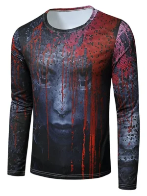 Halloween Scary Woman Digital Print Crew Neck Slim T Shirt