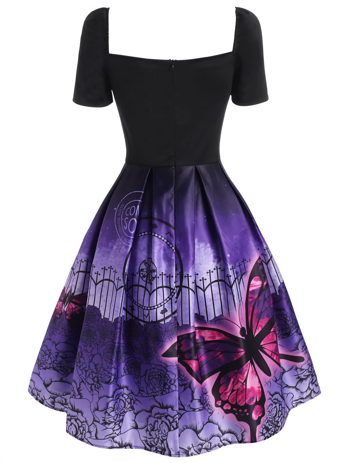 Lace Up Butterfly Flower Print Plunging Dress