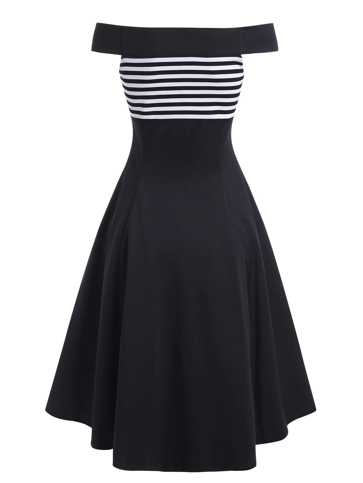 Striped Bowknot Off Shoulder Mock Button Dress
