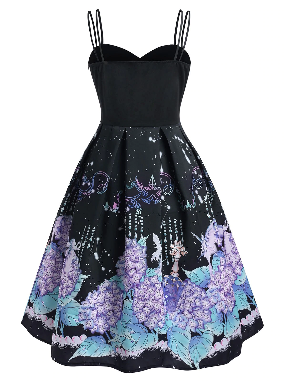 Galaxy Flower Elf Print Dual Strap Sleeveless Dress