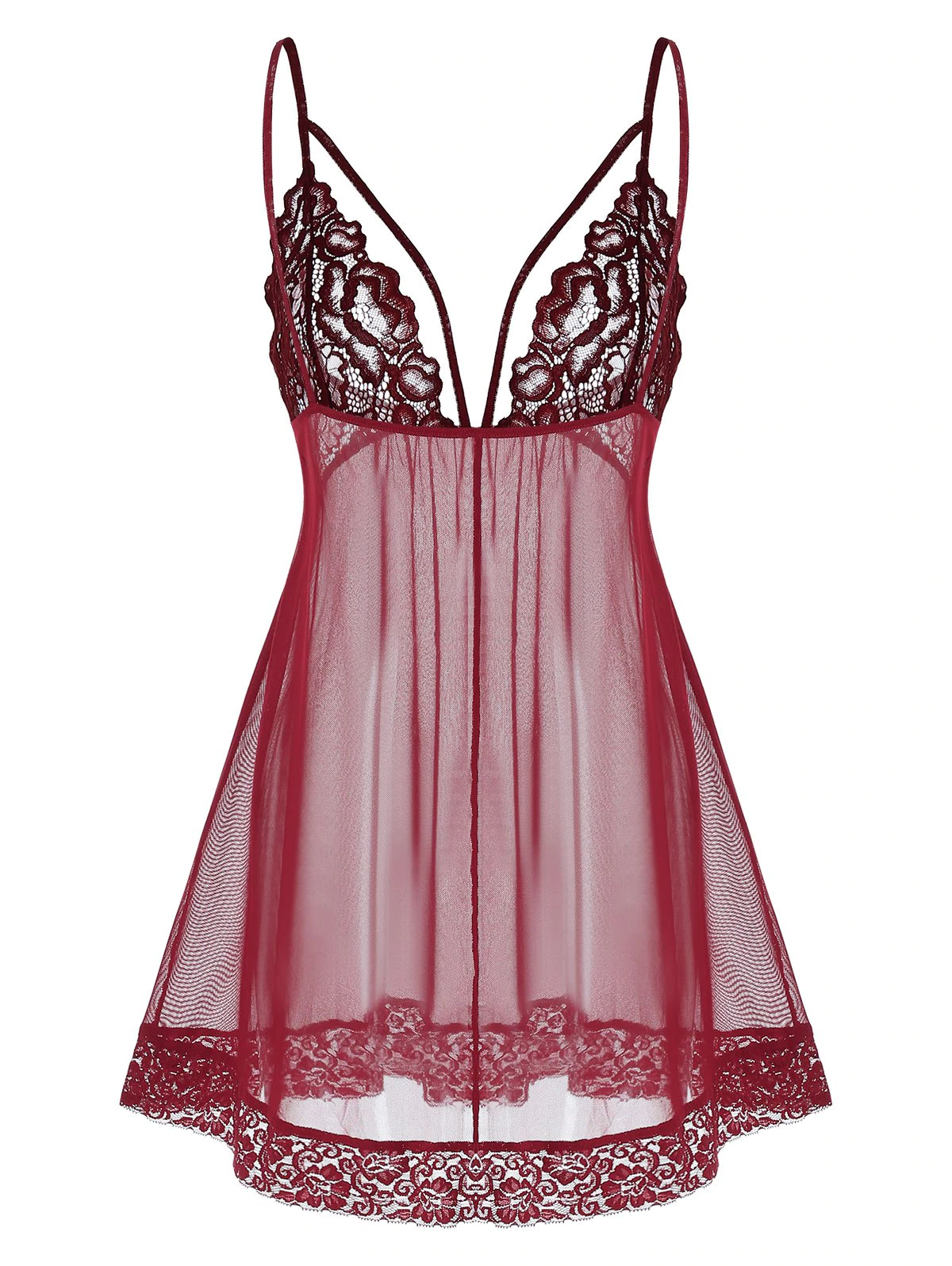 Plus Size Open Back Sheer Mesh Babydoll Set