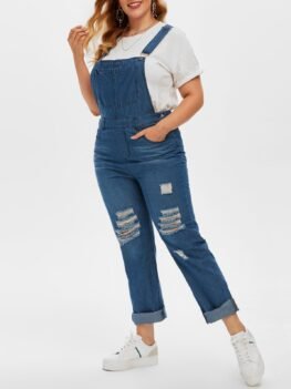 Plus Size Ripped Dungaree Jumpsuit