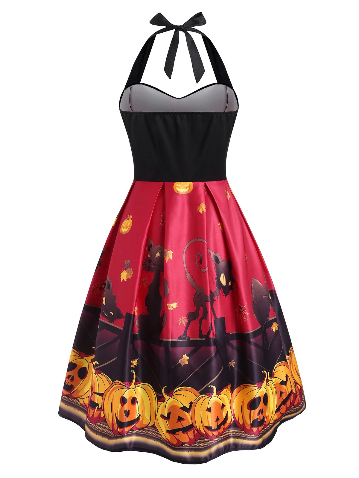 Halloween Pumpkin Bat Print Empire Waist Dress