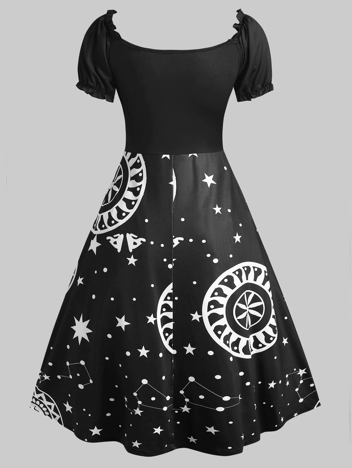 Tie Waist Starry Print Lettuce Trim Mid Calf Dress