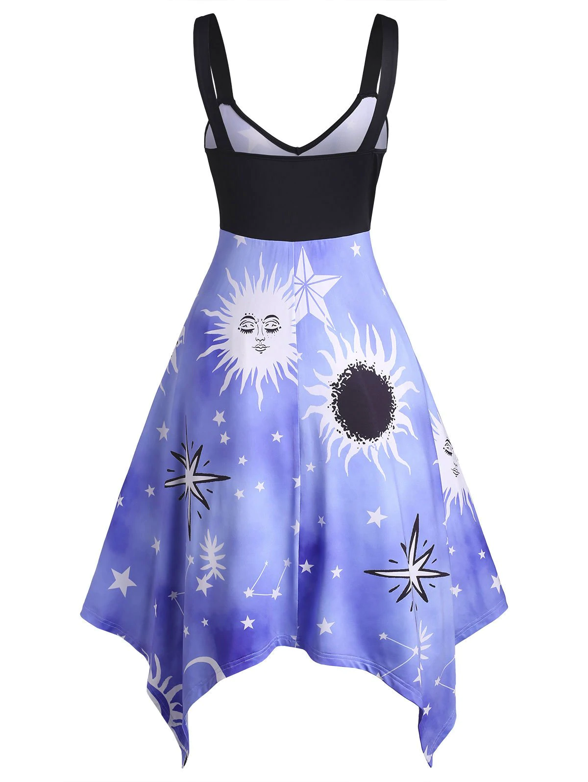 Sunflower Sun Star Print Lace Up High Waist Asymmetrical Dress
