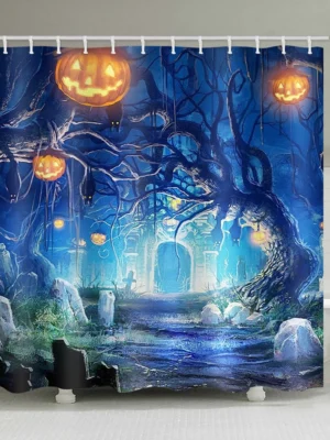 Halloween Pumpkin Printing Waterproof Shower Curtain