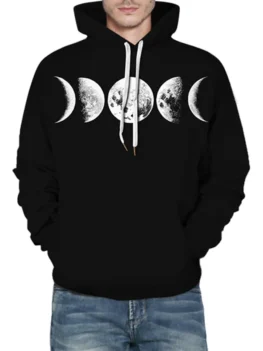 Moon Graphic Front Pocket Casual Hoodie