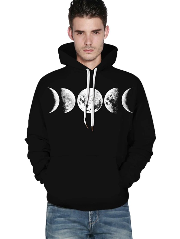 Moon Graphic Front Pocket Casual Hoodie