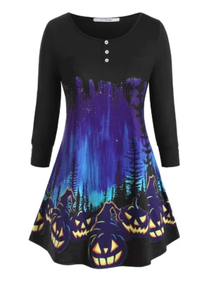 Plus Size Halloween Pumpkin Print Top