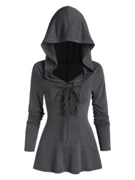 Lace-up Back Slit Heathered Hoodie