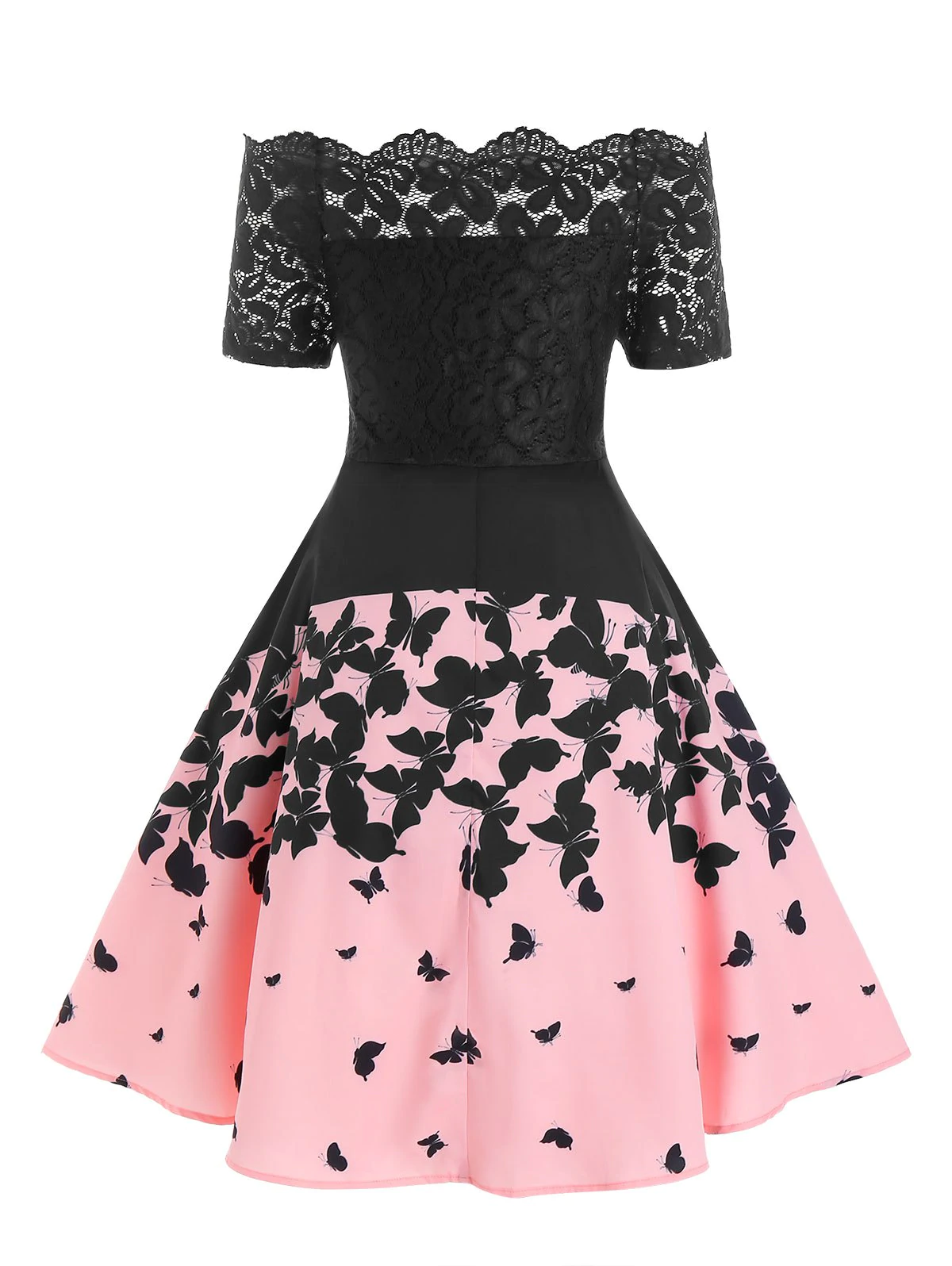 Plus Size Lace Off Shoulder Butterfly A Line Dress