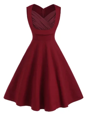 Sweetheart Neck Ruched Sleeveless Vintage Dress