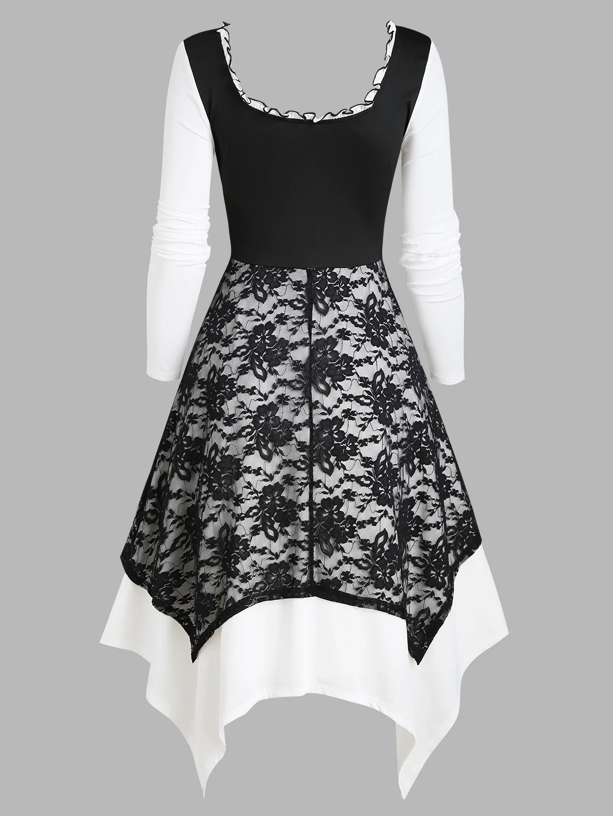Square Collar Grommet Layered Asymmetrical Lace Dress