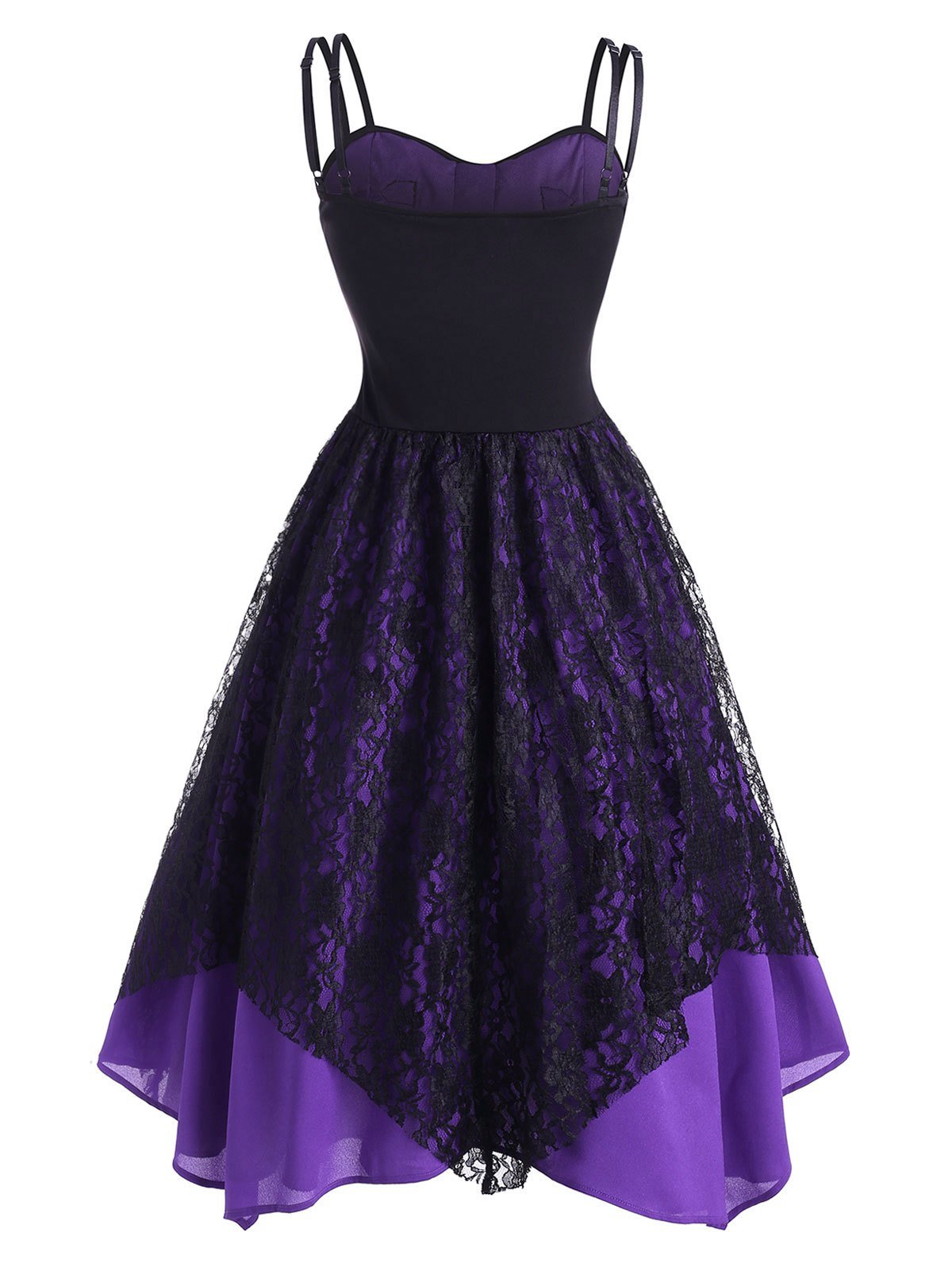 Lace Overlay Lace-Up Buckle Handkerchief Dress