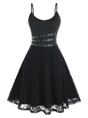 Plus Size Lace Grommet Eyelet Cami Dress