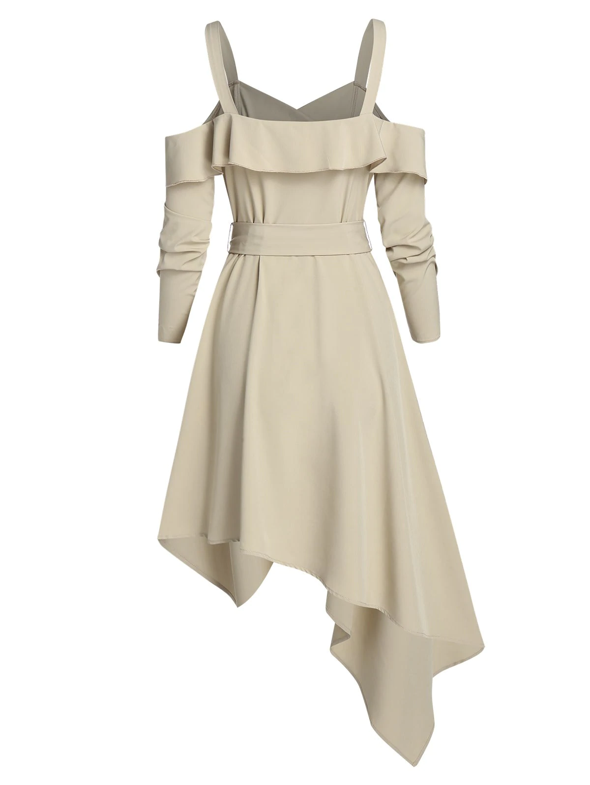 Asymmetrical Cold Shoulder Belted Casual Dress