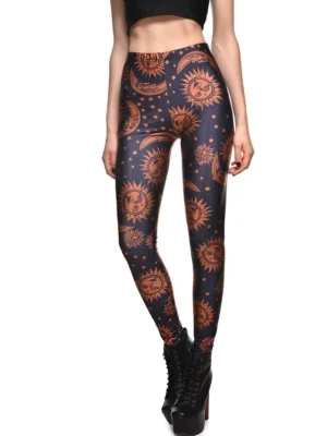 Sun Moon Star Print High Waisted Leggings