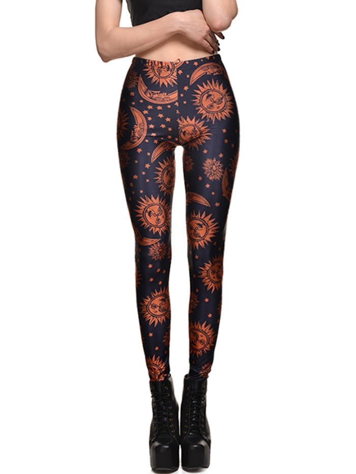 Sun Moon Star Print High Waisted Leggings