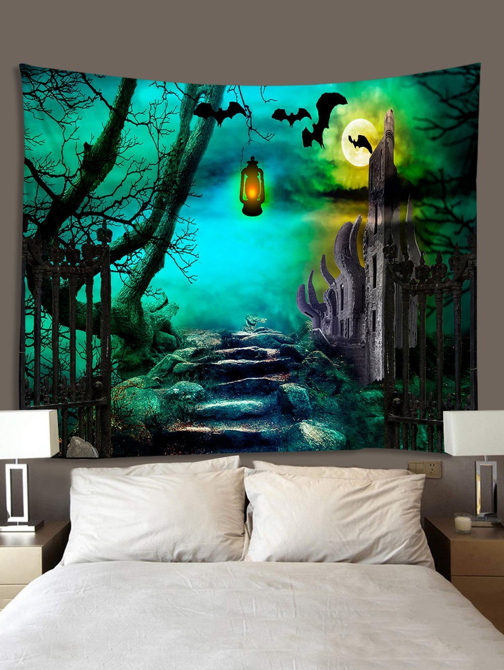 Halloween Night Stone Road Printed Wall Hanging Tapestry