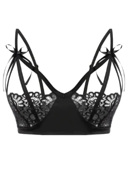 Plus Size Bowknot Lace Insert Cutout Lingerie Top