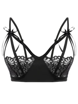 Plus Size Bowknot Lace Insert Cutout Lingerie Top