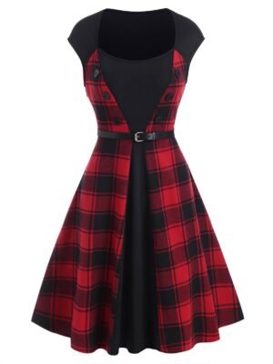 Plaid Belt Sleeveless Dress