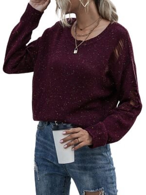 Ripped Distressed Confetti Knit Sweater