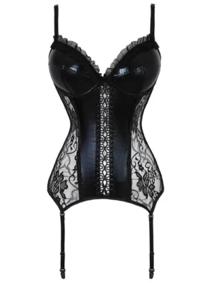 Lace Panel Boned Gartered Underwire Corset Set