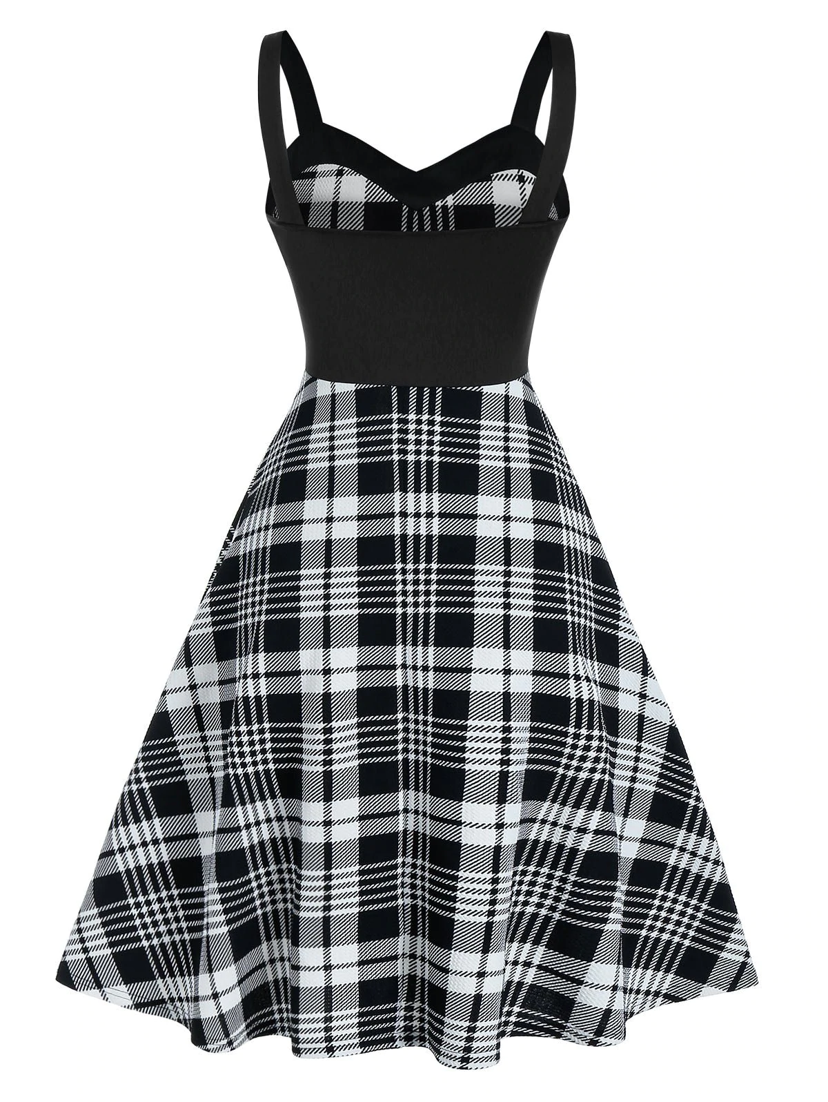 Checkered Print Bicolor High Waist Dress