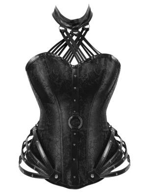 Halter Rivets Gothic Macrame Brocade Corset Set