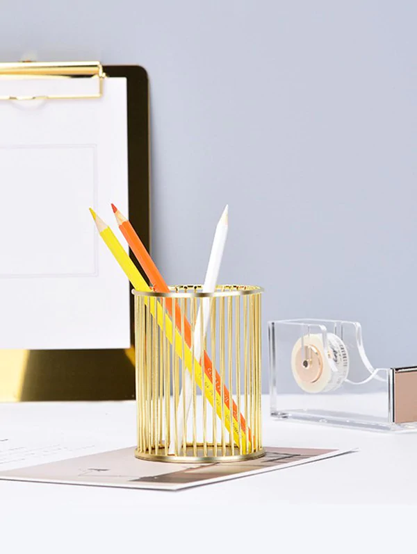 Metal Office Desk Hollow Out Brush Pen Holder