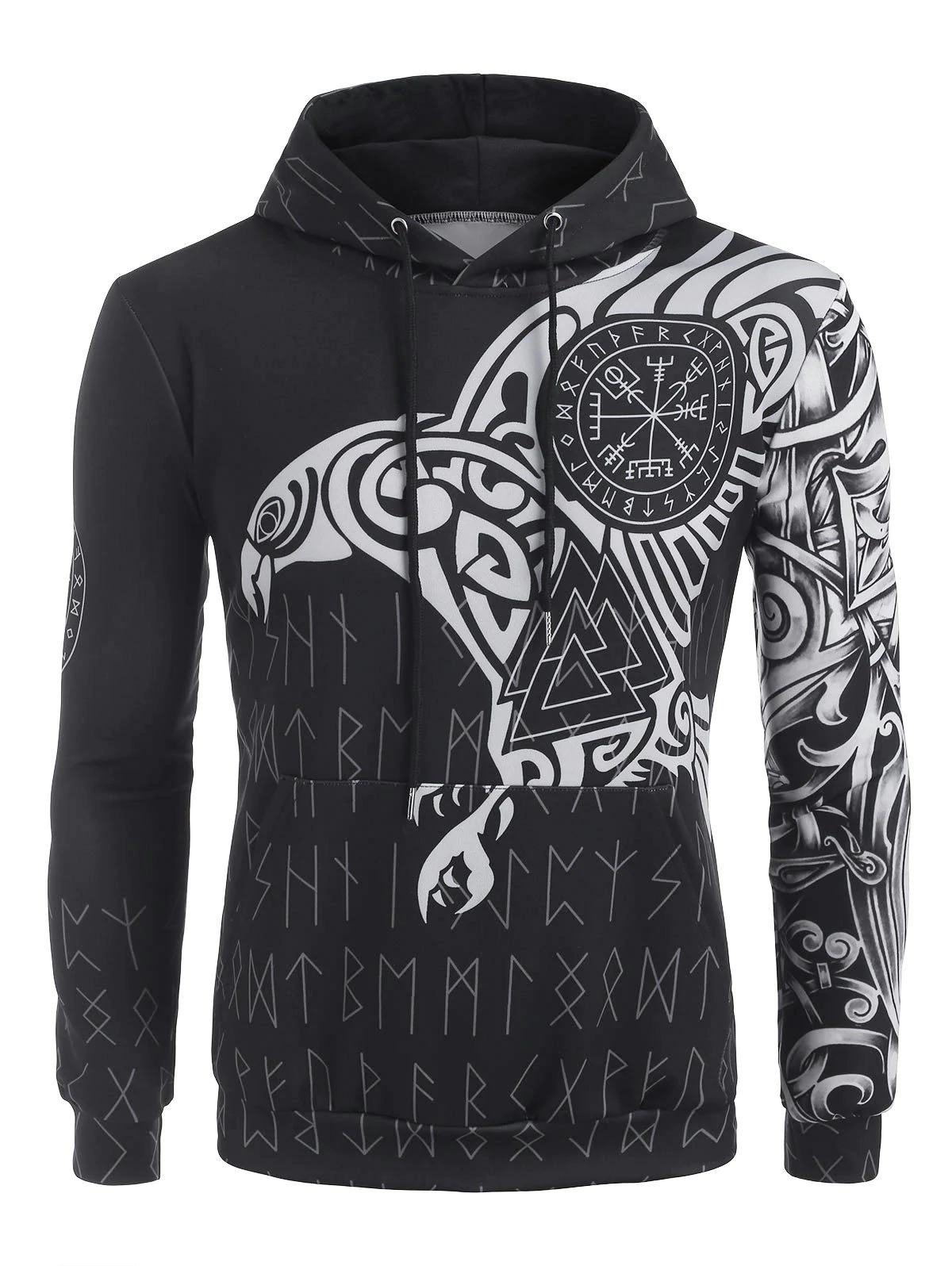 Kangaroo Pocket Eagle Print Drawstring Hoodie